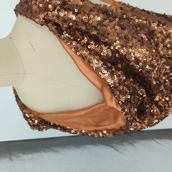 French Connection Sequin Cowl Neck Dress Brown 2 party cocktail evening NYE - Picture 5 of 7